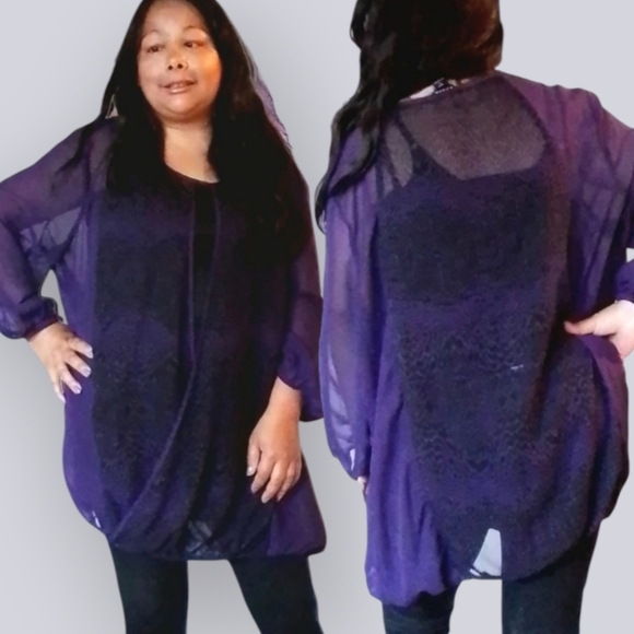 JESSICA WOMENS 2X PURPLE SHEER BLOUSE - Picture 1 of 4